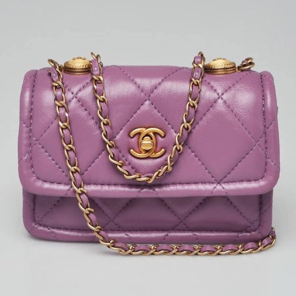 Chanel Purple Quilted Lambskin Shiny Lambskin Quilted Extra Mini Flap - Picture 1 of 11